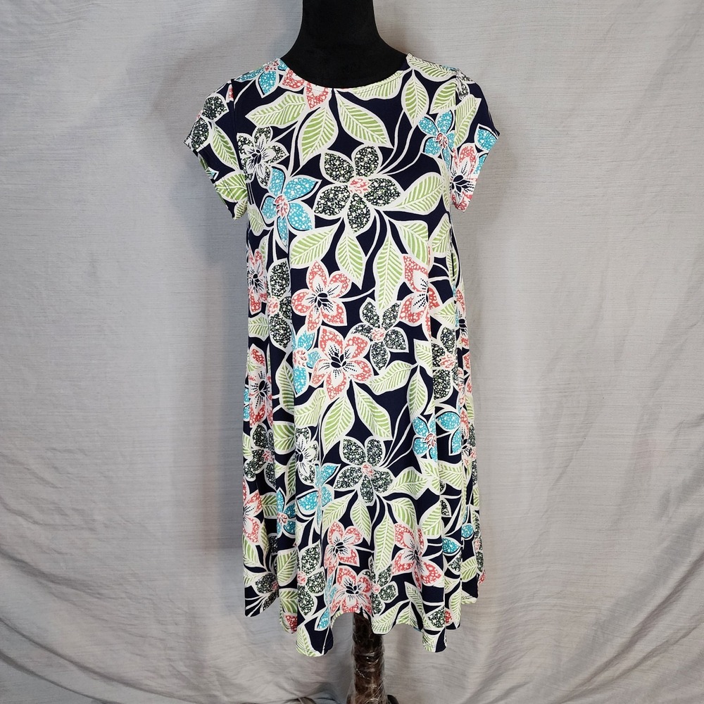 RUBY RD Size Small Textured Puff Tropical Floral Print Shift Dress Resortwear